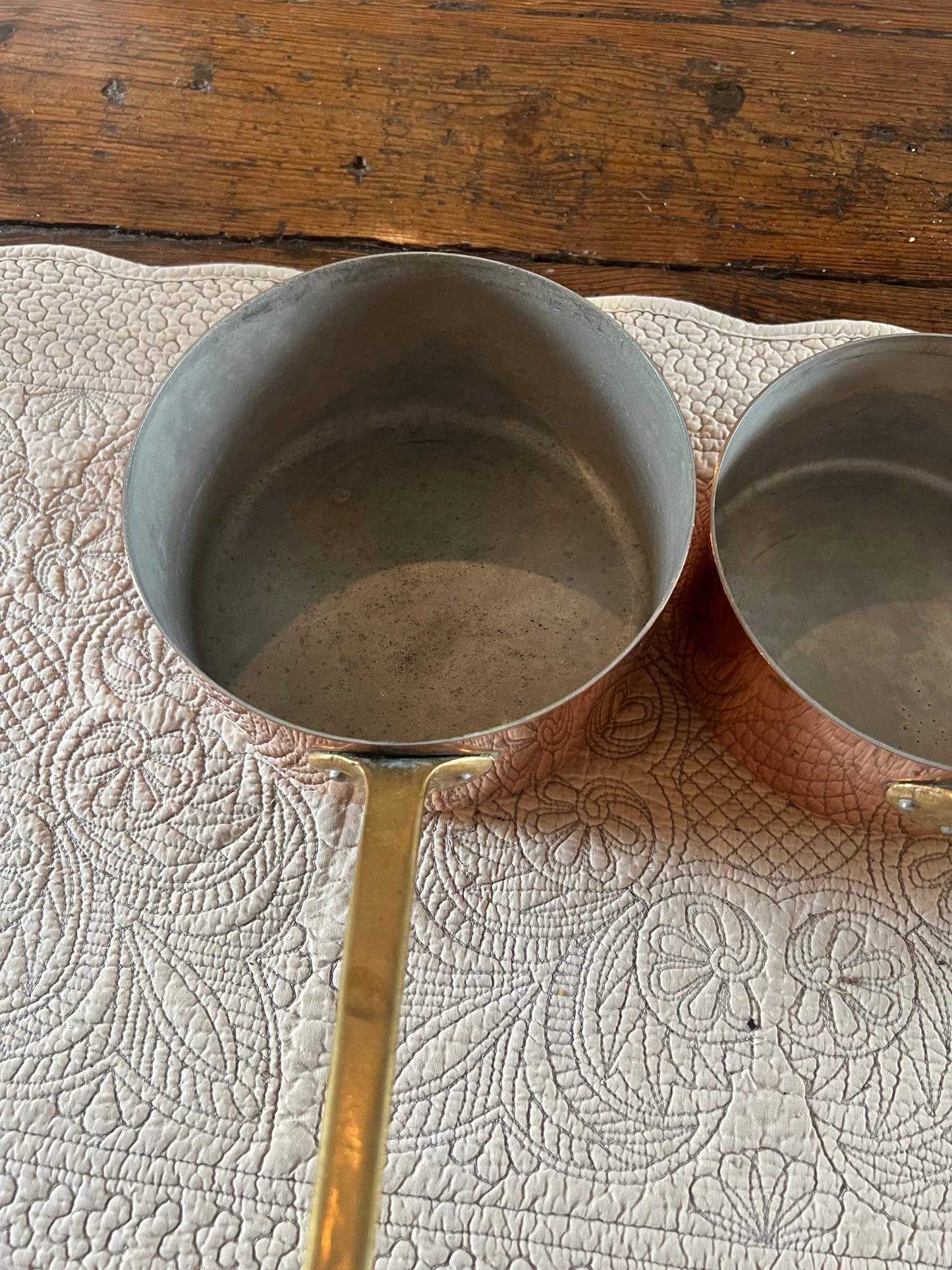 Set Of 4 Vintage French Copper Saucepans Stamped ‘La Belle Cuisine Made In France