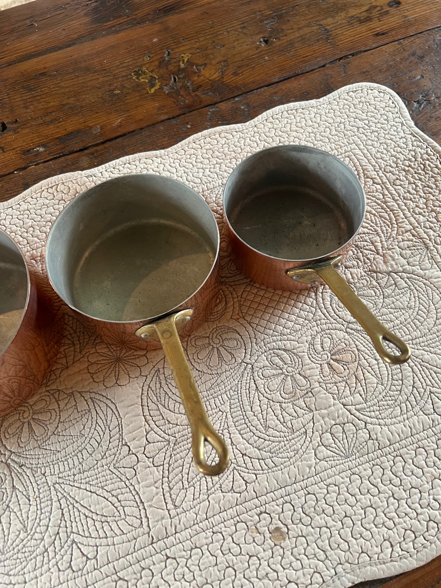 Set Of 4 Vintage French Copper Saucepans Stamped ‘La Belle Cuisine Made In France