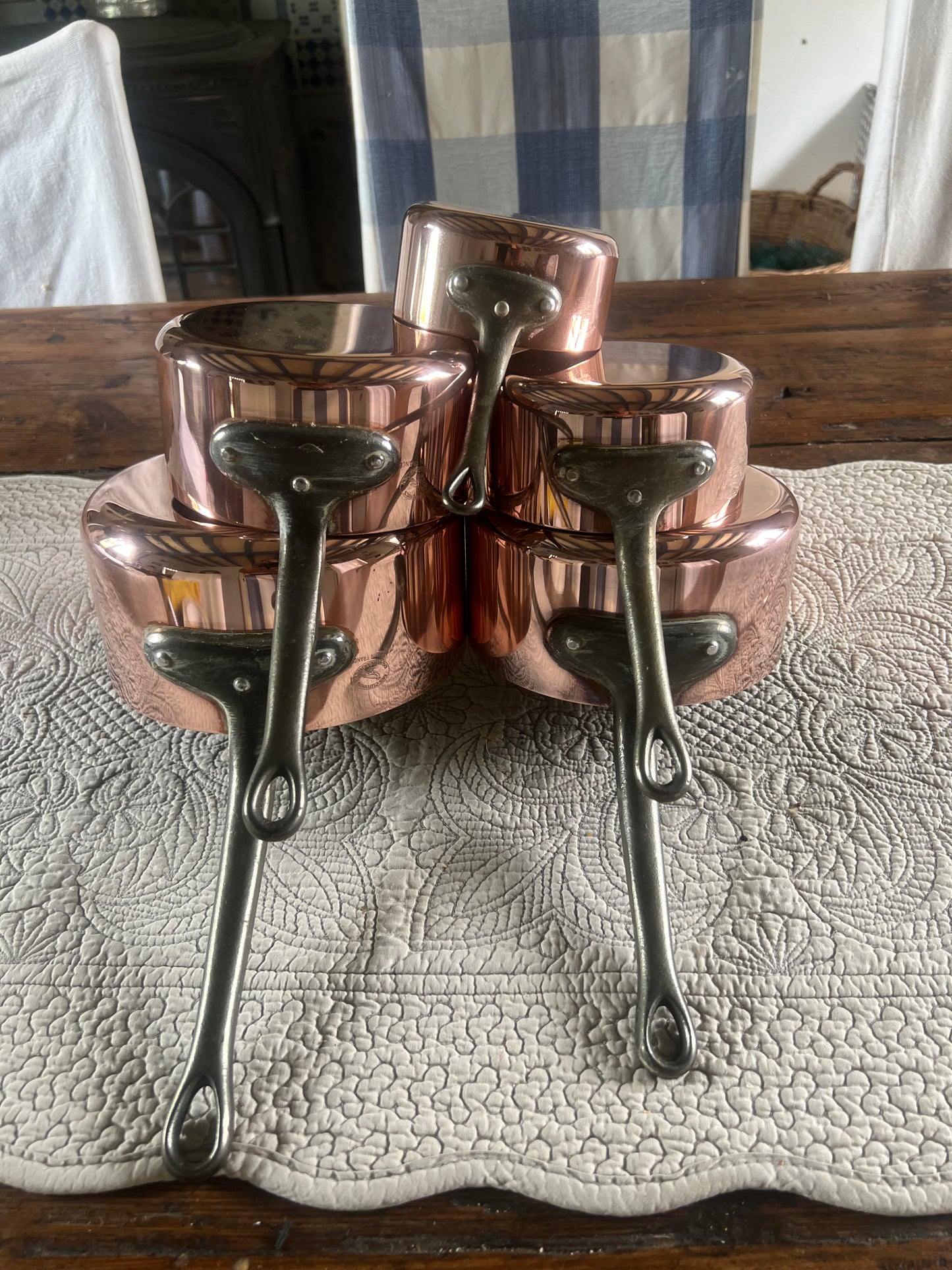 Set Of 5 Vintage French Copper Saucepans Les Cuivres De Faucogney 2.81kg Unused!
