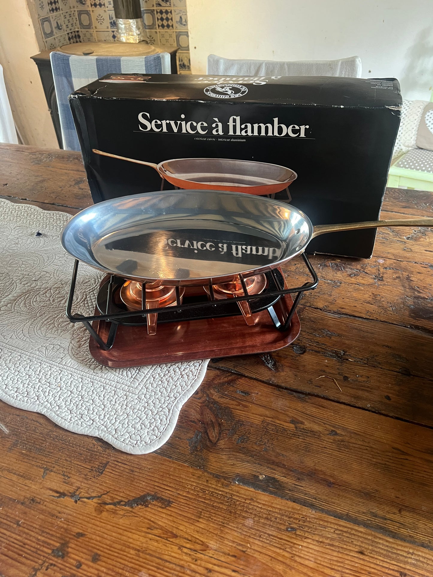 Super Rare Service A Flamber French Copper Les Cuivres De Faucogney Frying Pan