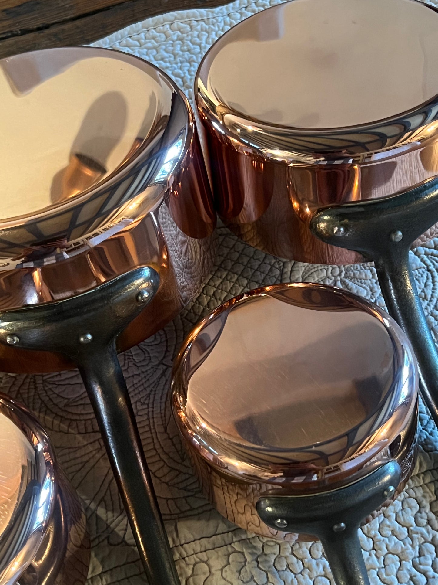 Set Of 5 Vintage French Copper Saucepans Cuivres De Faucogney 4.15kg Stunning!