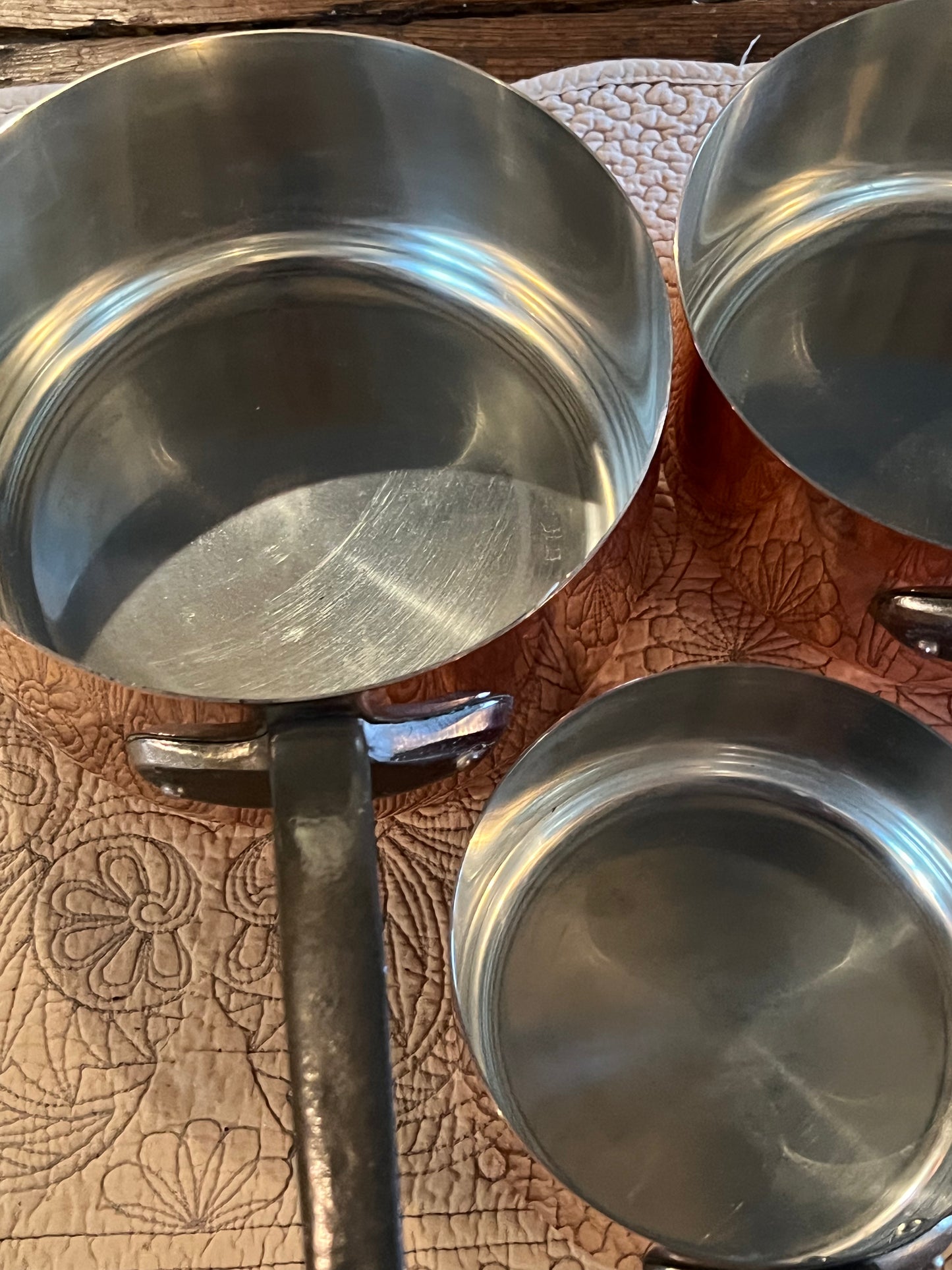 Set Of 5 Vintage French Copper Saucepans Cuivres De Faucogney 4.15kg Stunning!