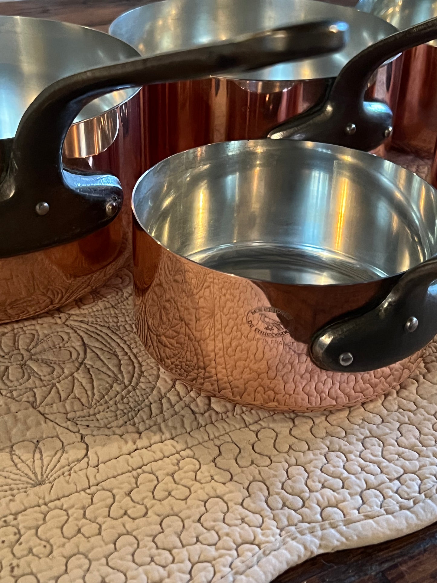 Set Of 5 Vintage French Copper Saucepans Cuivres De Faucogney 4.15kg Stunning!