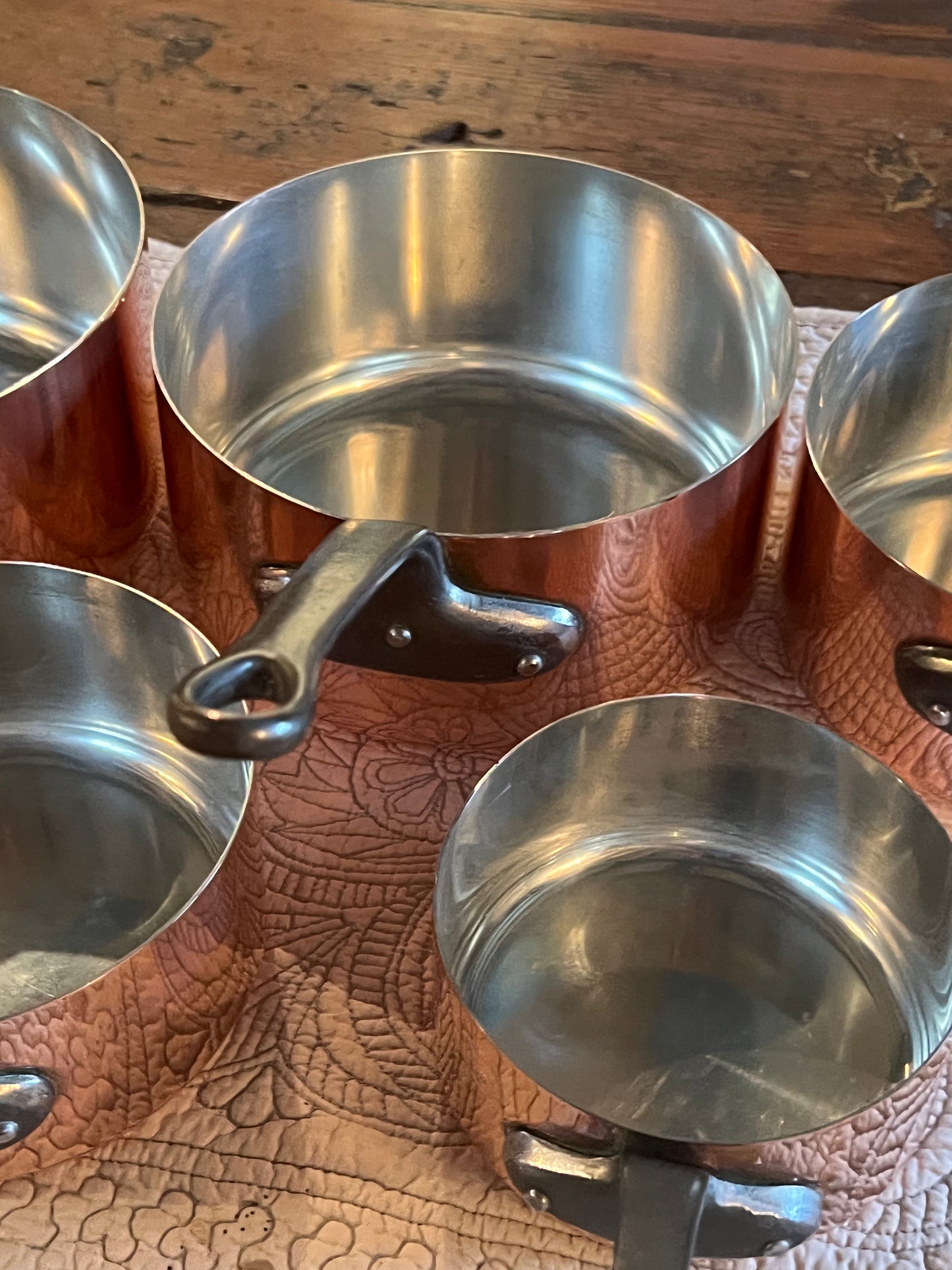 Set Of 5 Vintage French Copper Saucepans Cuivres De Faucogney 4.15kg Stunning!