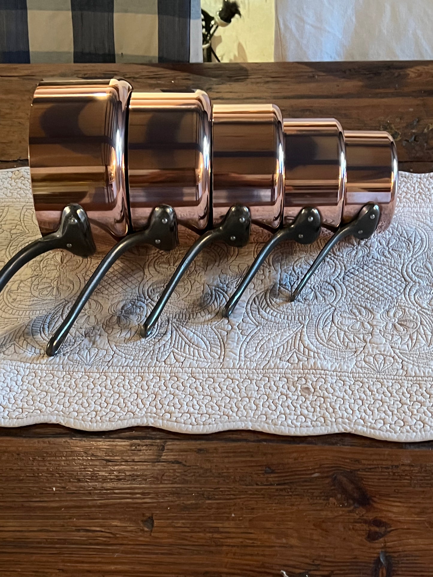 Set Of 5 Vintage French Copper Saucepans Cuivres De Faucogney 4.15kg Stunning!