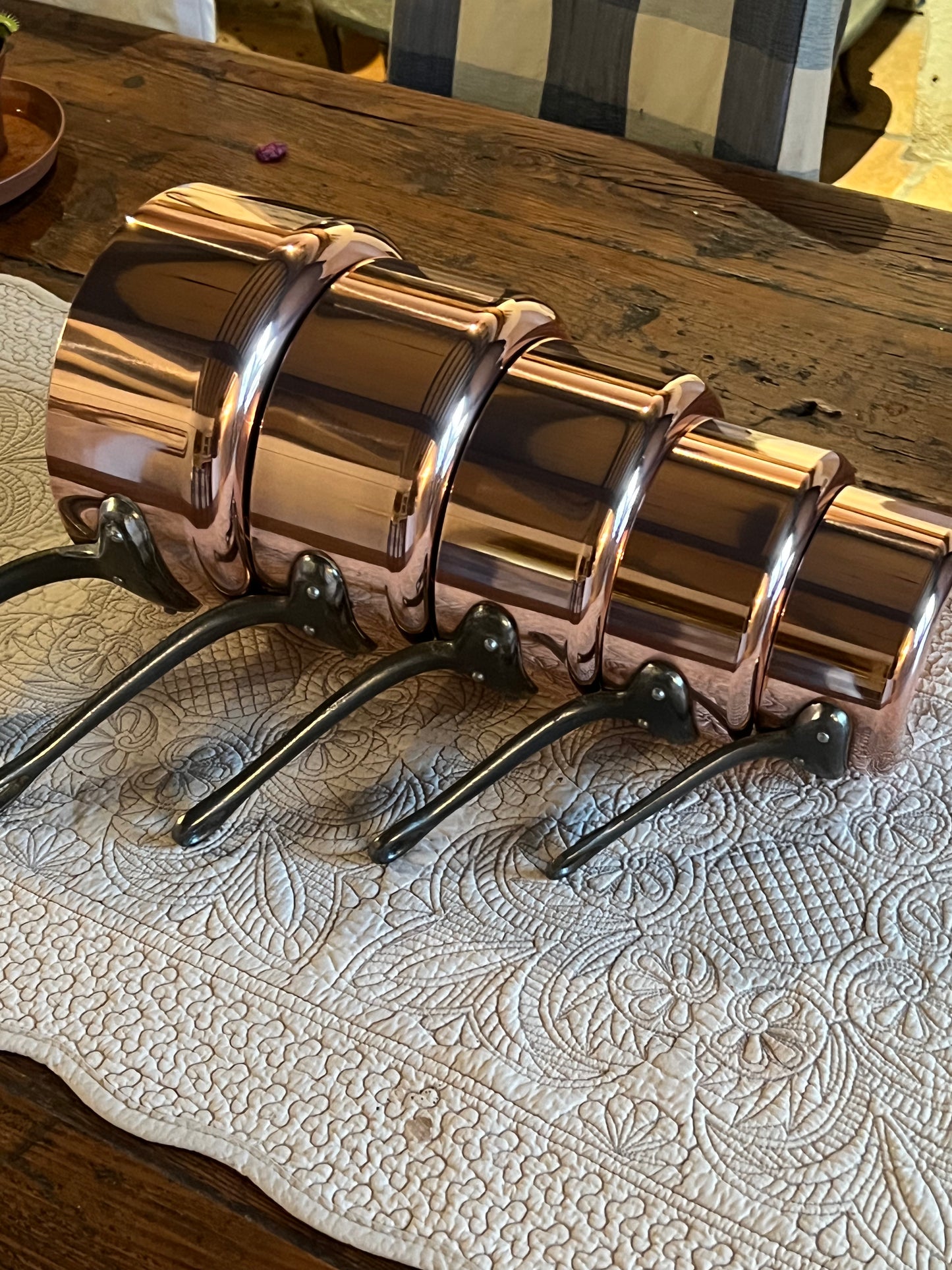 Set Of 5 Vintage French Copper Saucepans Cuivres De Faucogney 4.15kg Stunning!