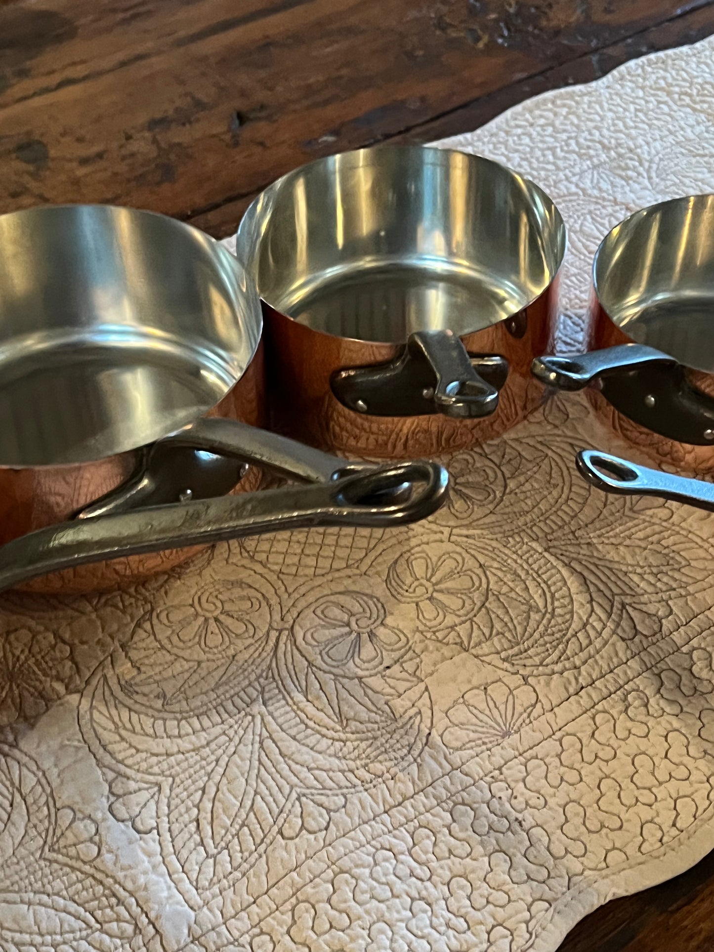 Set Of 5 Vintage French Copper Saucepans Cuivres De Faucogney 4.15kg Stunning!