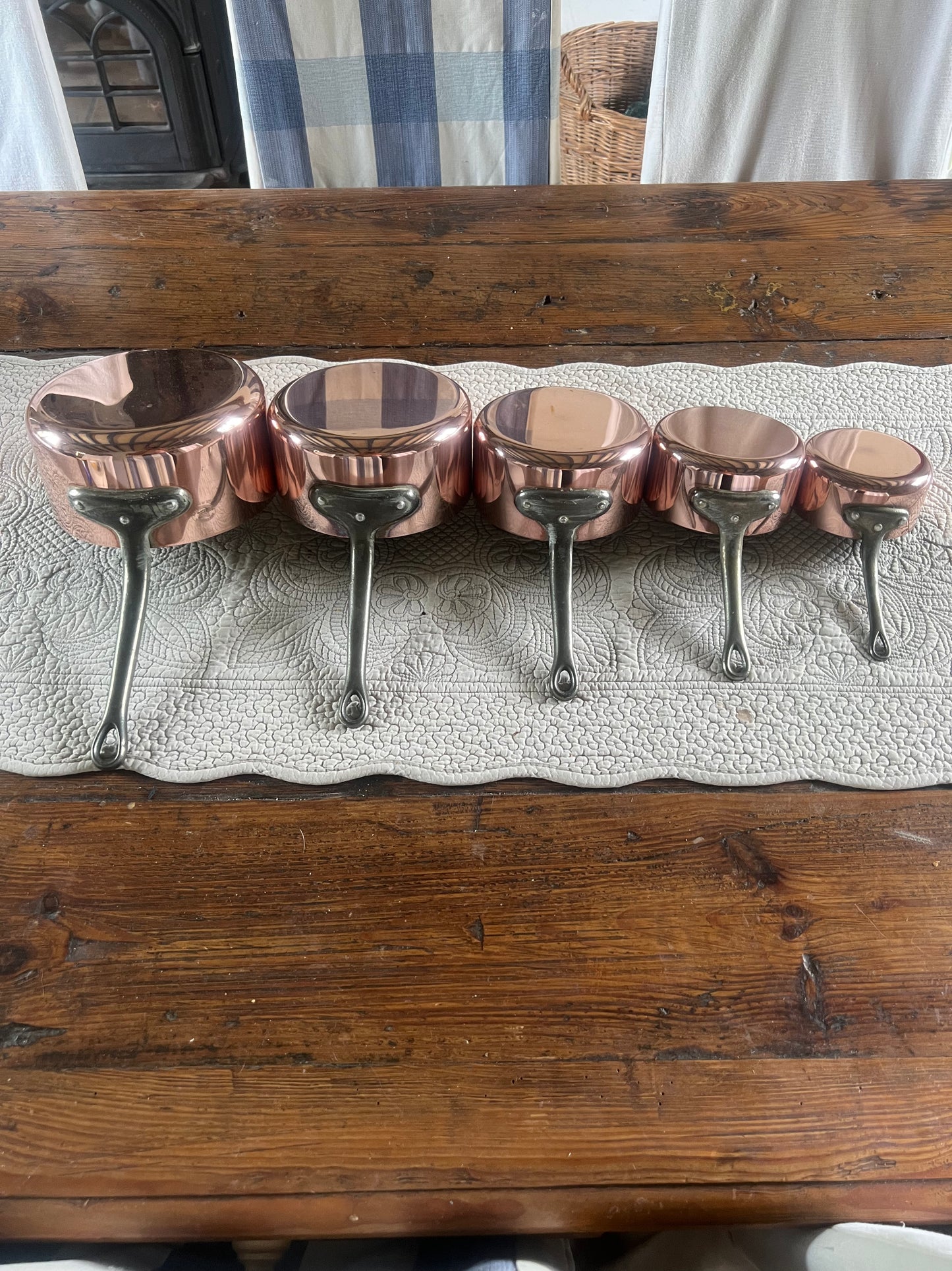 Set Of 5 Vintage French Copper Saucepans Les Cuivres De Faucogney 2.81kg Unused!