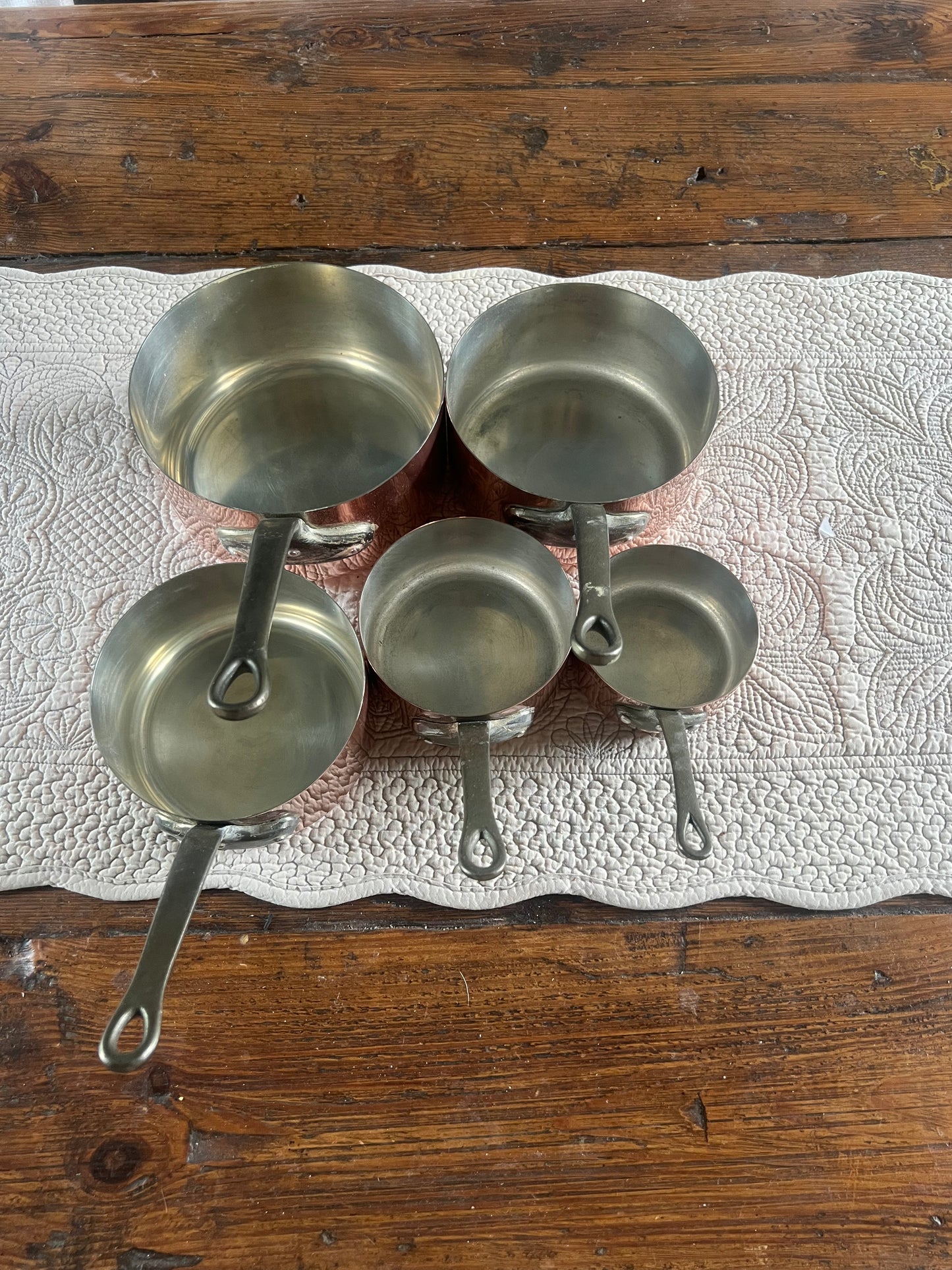 Set Of 5 Vintage French Copper Saucepans Les Cuivres De Faucogney 2.81kg Unused!