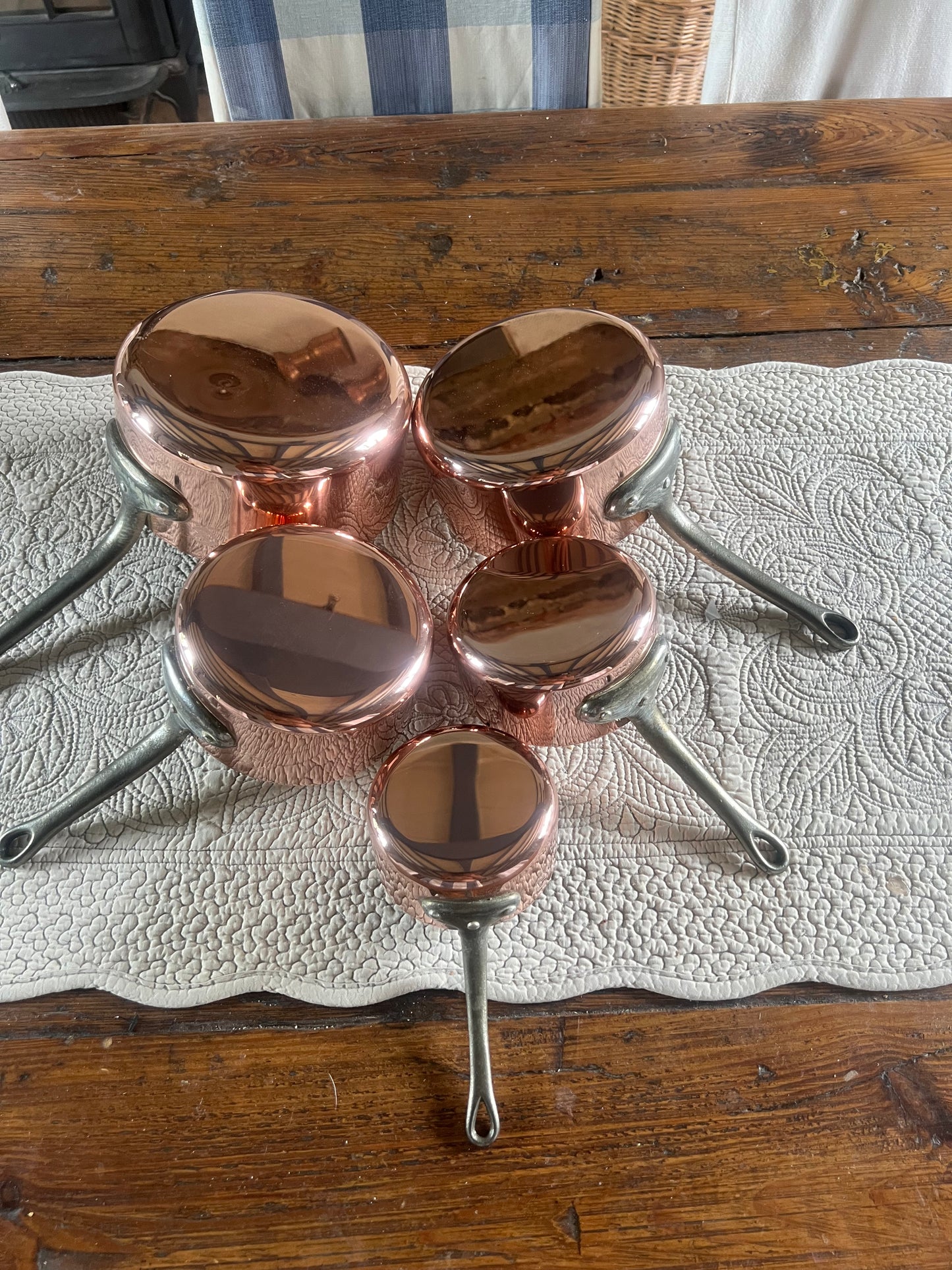 Set Of 5 Vintage French Copper Saucepans Les Cuivres De Faucogney 2.81kg Unused!