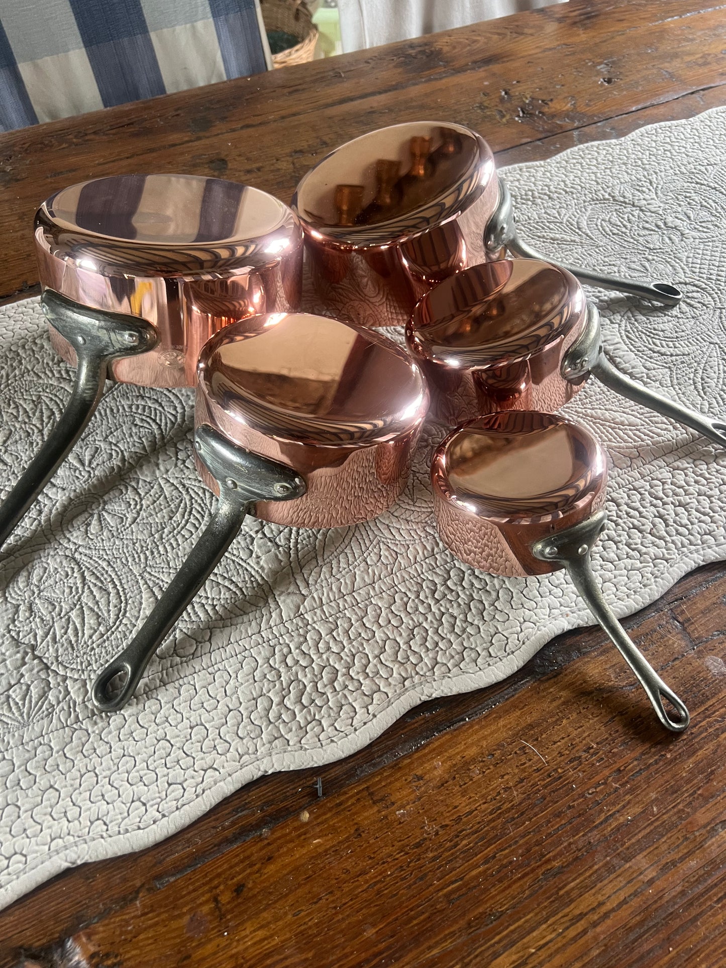 Set Of 5 Vintage French Copper Saucepans Les Cuivres De Faucogney 2.81kg Unused!