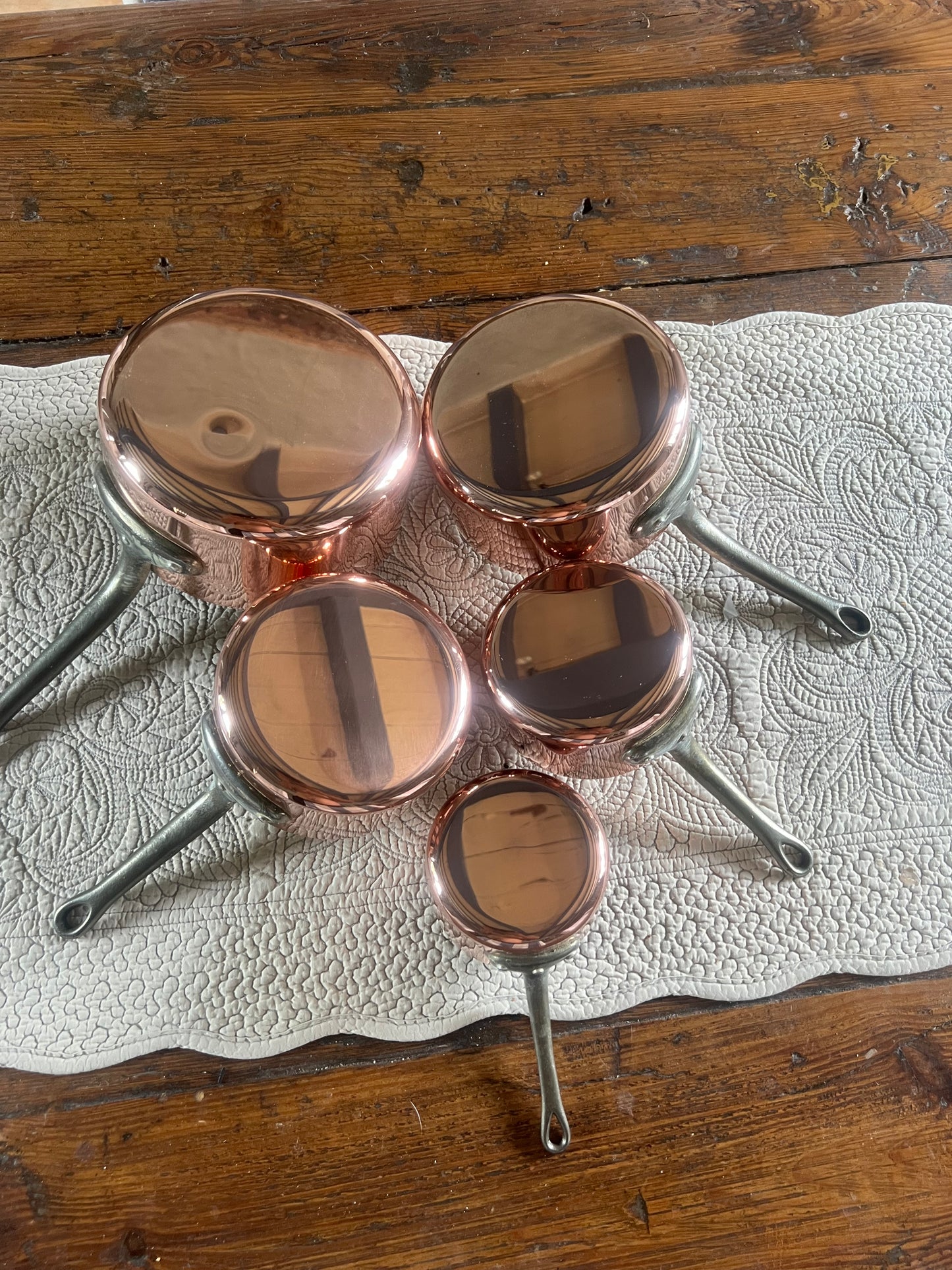 Set Of 5 Vintage French Copper Saucepans Les Cuivres De Faucogney 2.81kg Unused!