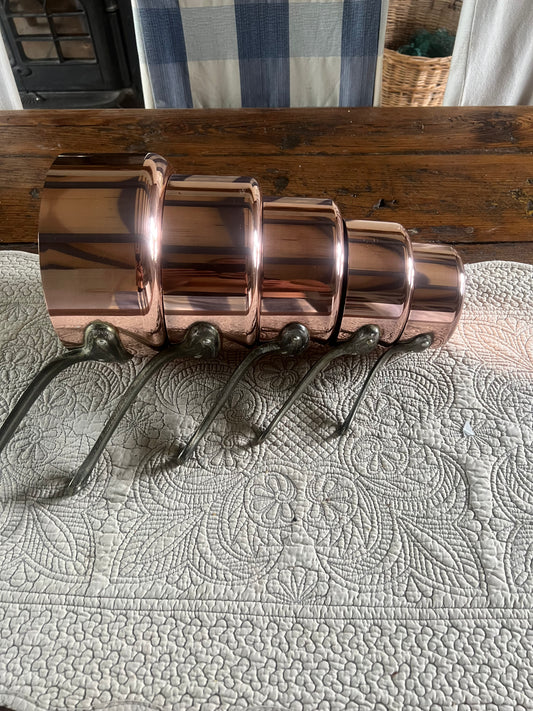 Set Of 5 Vintage French Copper Saucepans Les Cuivres De Faucogney 2.81kg Unused!