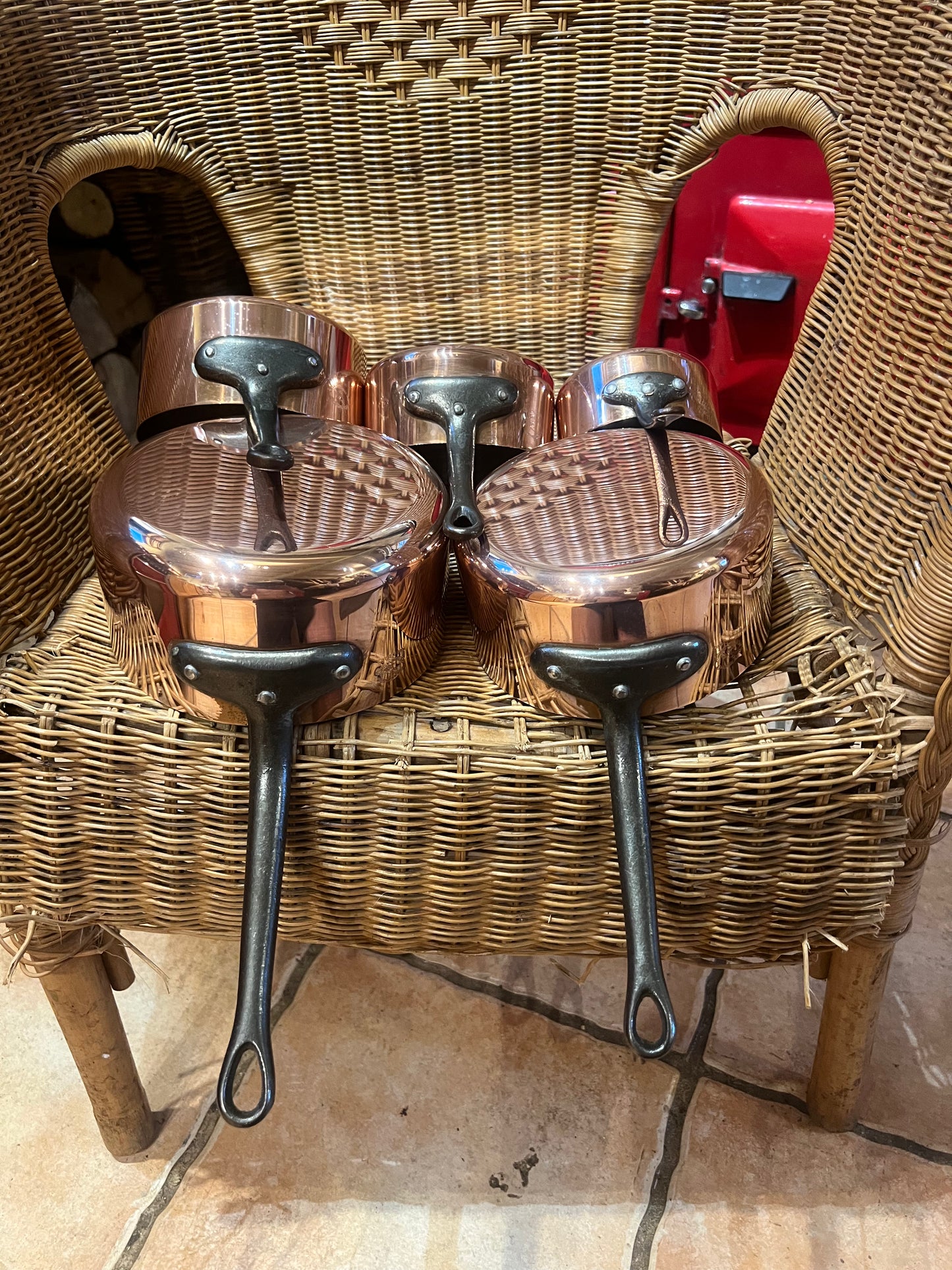 Set Of 5 Vintage French Copper Saucepans Les Cuivres De Faucogney 2.74kg Unused!