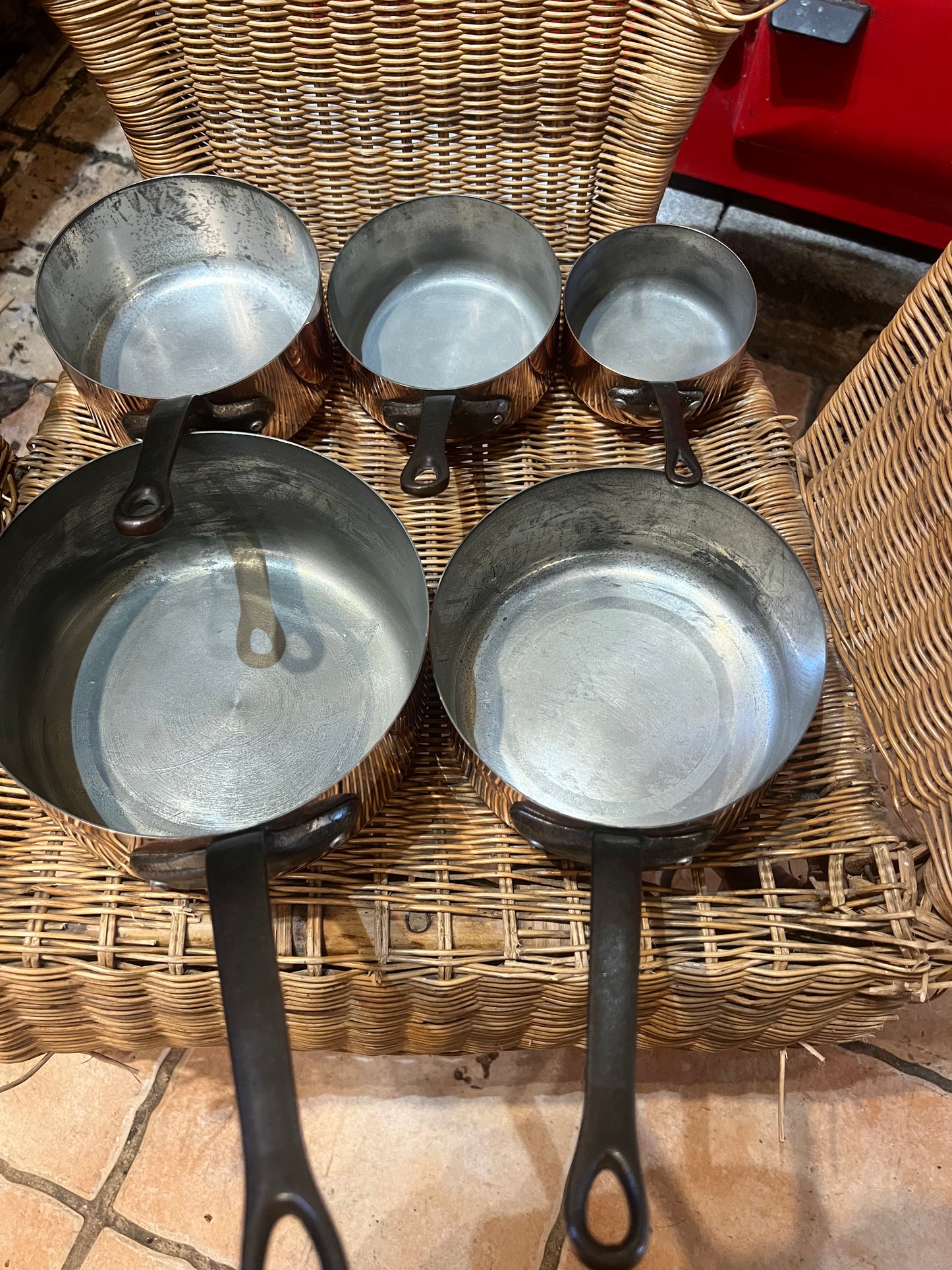 Set Of 5 Vintage French Copper Saucepans Les Cuivres De Faucogney 2.74kg Unused!