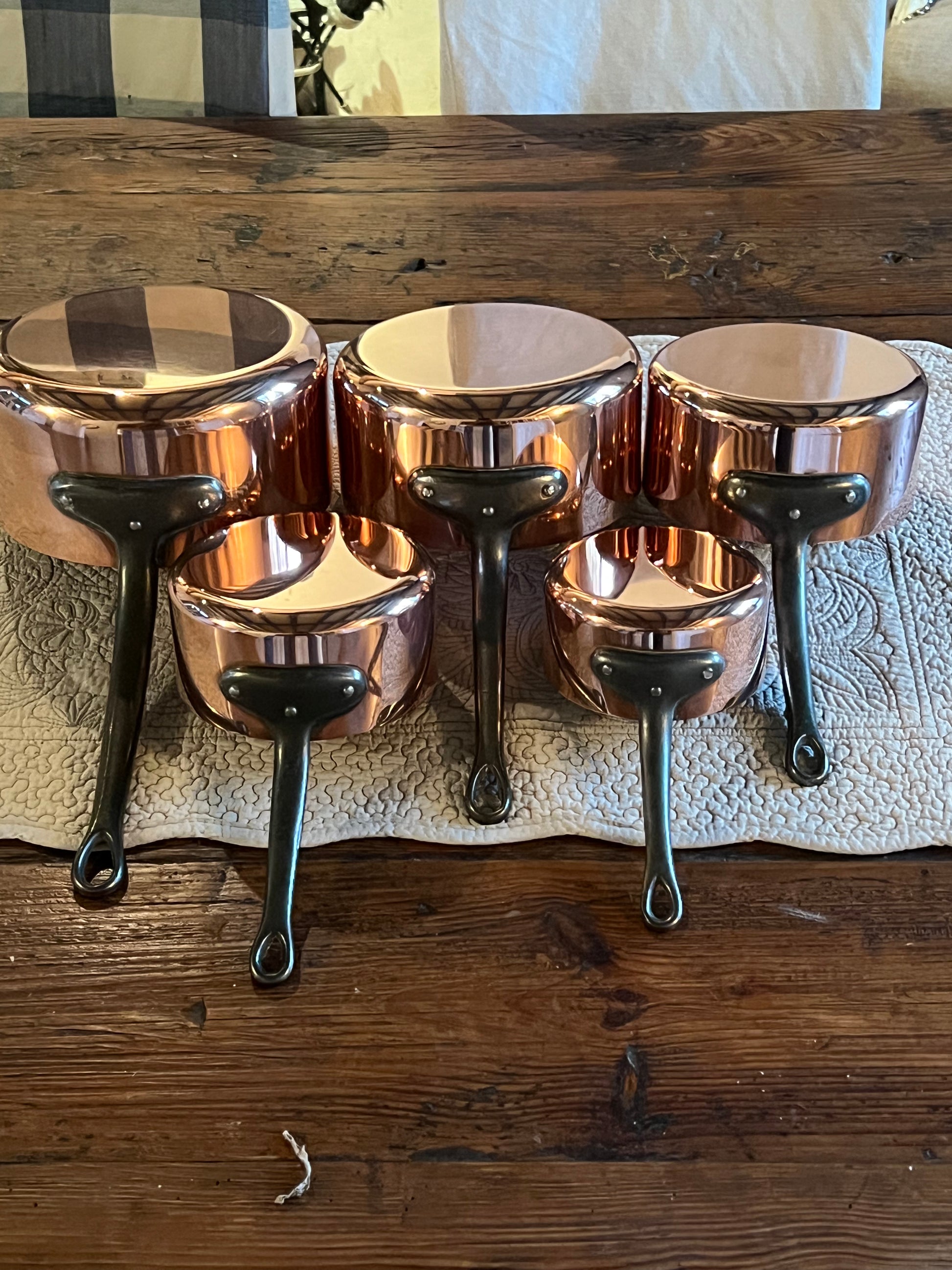 Set Of 5 Vintage French Copper Saucepans Cuivres De Faucogney 4.15kg  Stunning!